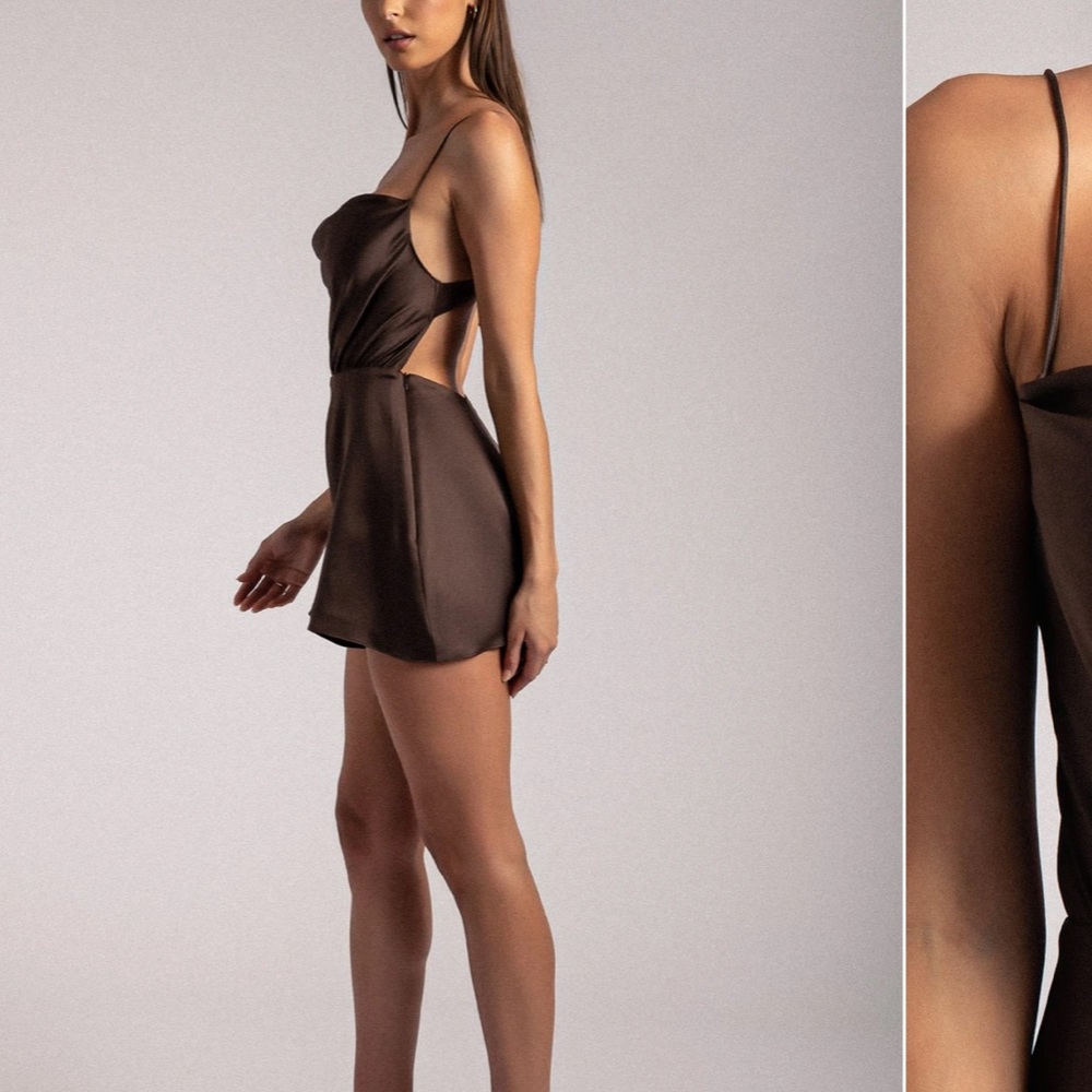 Meshki Kelsey Cowl Neck Playsuit - Chocolate